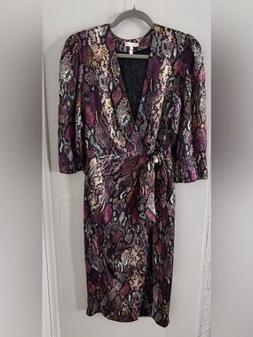 Rebecca Taylor Purple Snake-Print Midi Wrap Dress